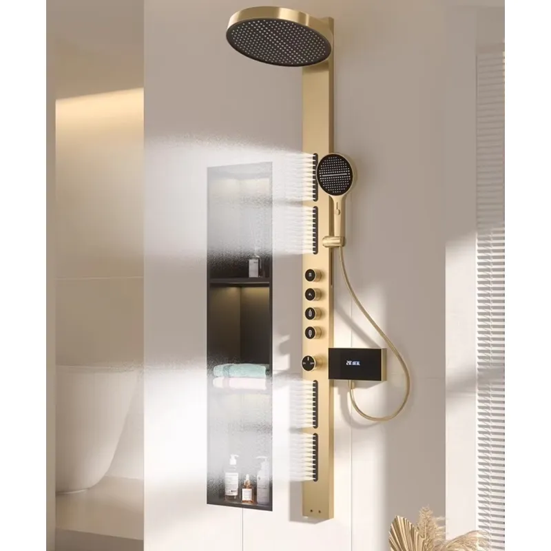 Spa & Wellness Retreat - Messing regendouchepaneelset met digitaal display, wandmontage,